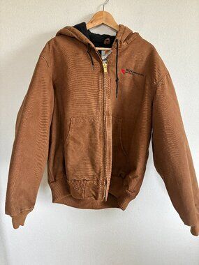 Carhartt J130 Jacket Brown Duck Hooded Insulated Coat Embroidered